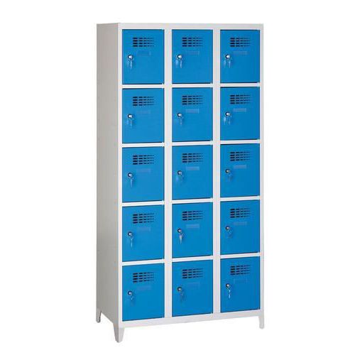 Armoire de rangement 15 cases sur pieds serrure gris/bleu clair - Acier, Livré monté, 10 ans garantie