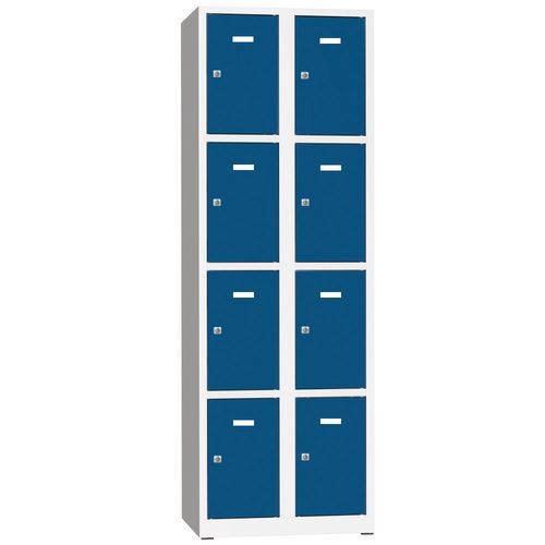 Vestiaire Philip 8 cases - Acier bleu - Serrure à cylindre - 1800x600x500mm - Livré monté