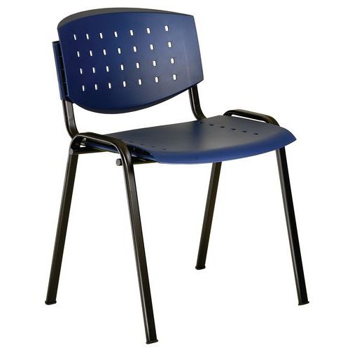 Chaise de salle à manger Layer - Plastique Bleu - Piétement Noir - 76cm Hauteur - Design Moderne