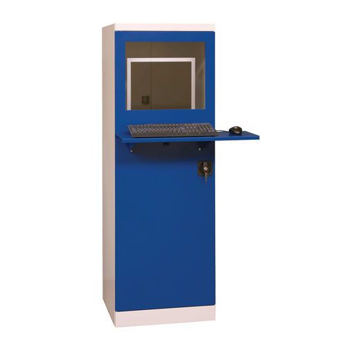Armoire d'atelier pour PC - Acier Gris/Bleu - 160x55x55cm - 2 Tablettes - Charge 20kg