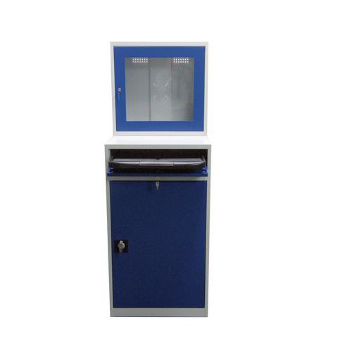 Armoire d'atelier pour PC - Acier Gris/Bleu - 175x64x63 cm - 3 tablettes - Charge 20kg
