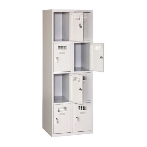Armoire soudée Eric 8 cases gris - Acier, fermeture à clé, livrée montée, 1800x600x500mm