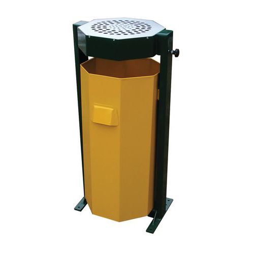 Poubelle extérieure métal 60L avec cendrier Vert/jaune - Robuste et pratique pour espaces publics