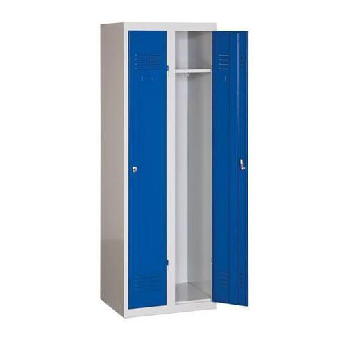 Vestiaire DURO POP soudé - 2 colonnes - Acier Bleu - 1800x600mm - 2 casiers - Fermeture cadenas - Livré monté