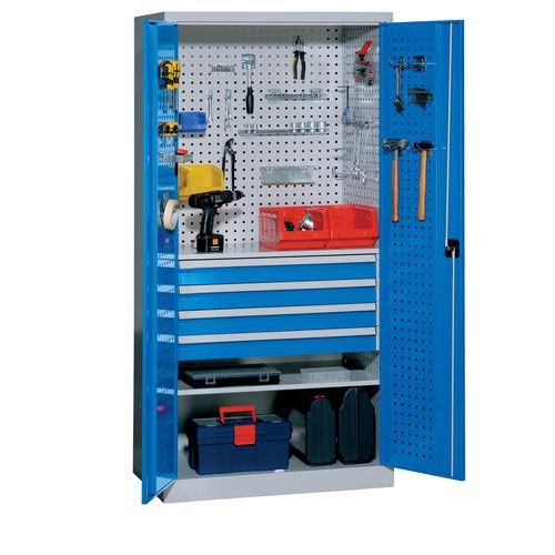 Armoire d'atelier en métal 4 tiroirs gris/bleu - Charge 800kg - 195x95x60cm - Acier robuste