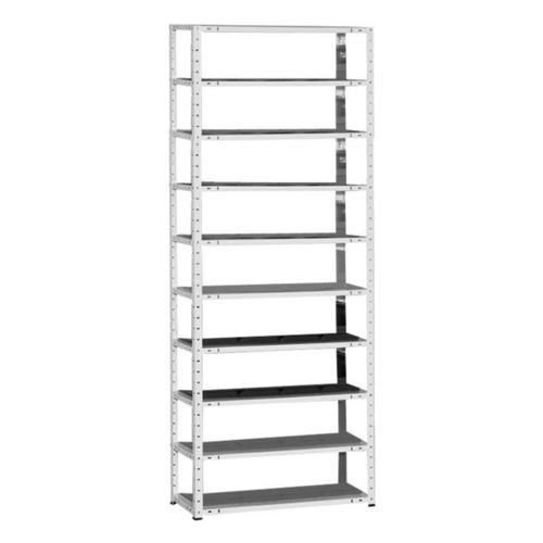 Étagère pour bacs plastique - 200x90x35cm - 10 tablettes - Charge 75kg/tablette - Acier blanc