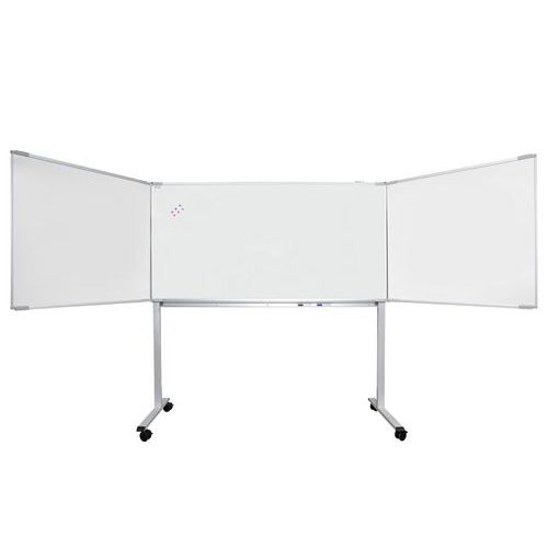 Vanerum - Tableau Triptyque Émaillé Magnétique sur Piétement Mobile H120xL200cm - 5 Faces - Gris