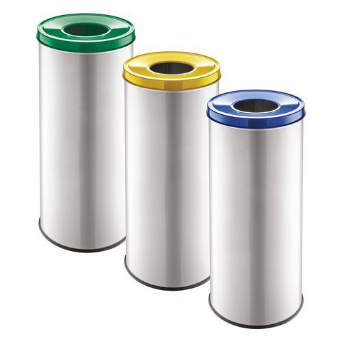 Alda - Lot de 3 poubelles ECO 45L Gris Acier - Tri sélectif non - Ouverture à pousser - Mobiles