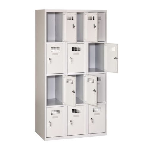 Armoire de rangement soudée 12 cases serrure à cylindre gris 90x180x50cm Acier Livrée montée