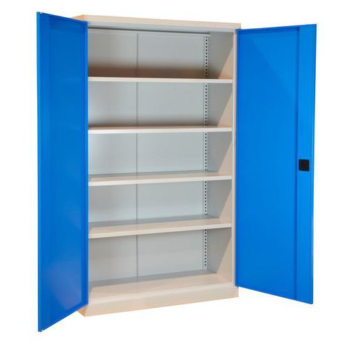 Armoire d'atelier en métal 199x120x43,5 cm Gris/Bleu - 4 tablettes 100kg/tablette - Charge 400kg - Acier Robuste