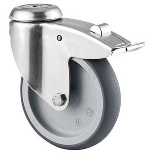 Roulette Pivotante Inox à Frein Charge 80 Kg Trou Central