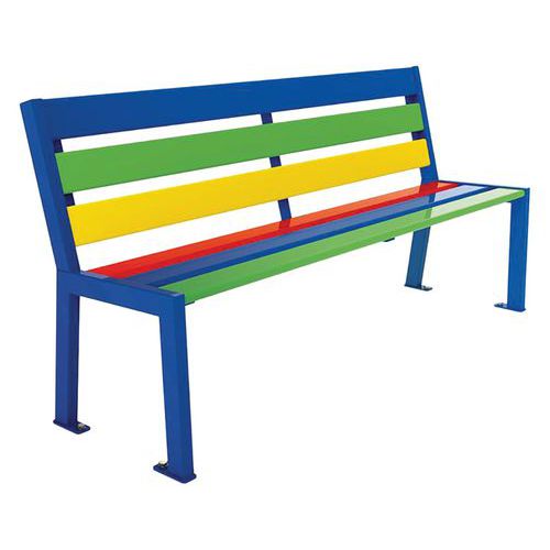 Procity - Banc Silaos Multicolore 150cm - Acier et Bois - Mobilier Urbain Extérieur - Fixation à sceller