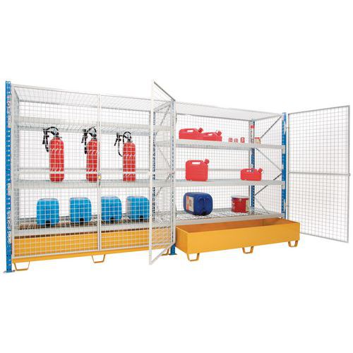 exemple de configuration : 1 élément départ 3 niveaux + 1 élément suivant suivant 3 niveaux avec bacs de rétention (non fourni avec le rayonnage) exemple de configuration : 1 élément départ 3 niveaux + 1 élément suivant suivant 3 niveaux avec bacs de rétention (non fourni avec le rayonnage)