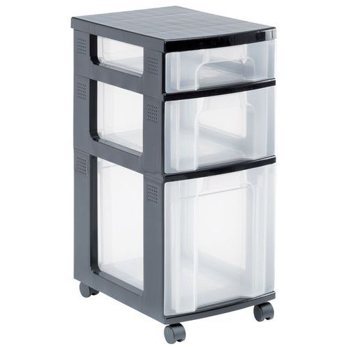 Tour De Rangement Noire 3 Tiroirs Coloris Transparents