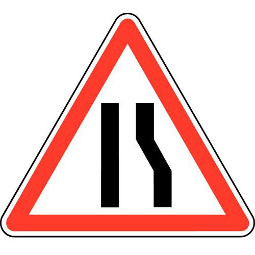 SVMS - Panneau de Signalisation Danger Triangle A3a - Chaussée rétrécie Droite - 500mm Classe 1 Acier CE