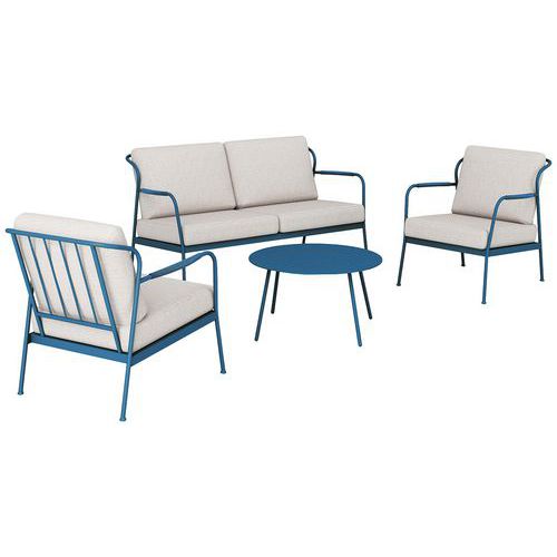 Ensemble Noa Ii : 1 Table Basse 1 Canapé 2 Faut Gris/bleu