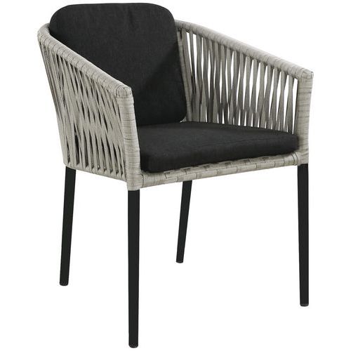 Fauteuils Barcelone Rope Gris/coussin Noir/piètement Noir