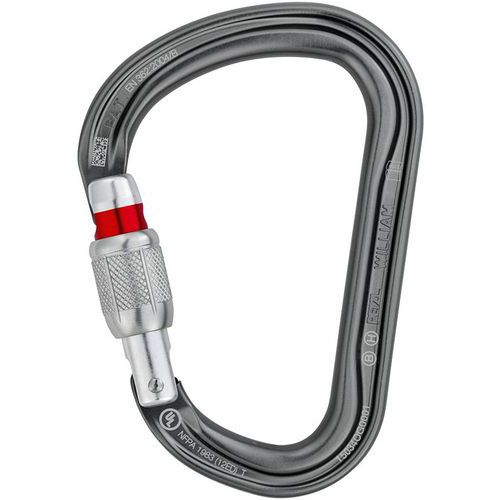 Petzl - Mousqueton William Screw-Lock Aluminium Noir - 27mm Ouverture - 27kN Résistance - Sécurité Escalade