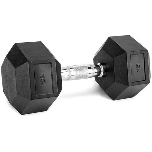 Haltère musculation hexagonal 15 kg - Caoutchouc et Acier - Noir - Idéal pour entraînement complet