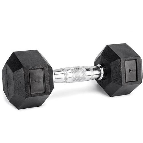 Haltère musculation hexagonal 7 kg - Caoutchouc et Acier - Noir - Idéal entraînement complet
