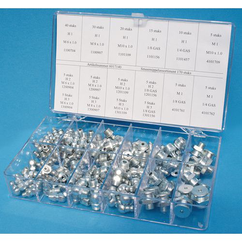 Umeta - Coffret de graisseurs en acier - 170 pièces - Normes DIN 3404 et 71412
