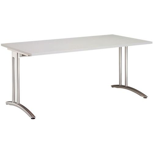 Hammerbacher - Bureau droit Minos 160 cm Gris Clair - Piétement Métal Gris - Plateau Mélaminé 25mm - Éco-responsable