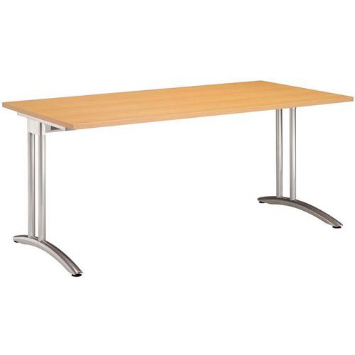 Hammerbacher - Bureau droit Minos - 160x80 cm - Plateau Hêtre, Piétement Gris - Éco-responsable