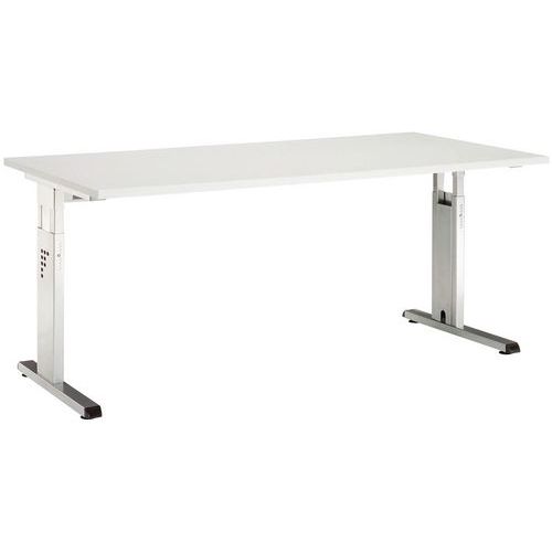 Hammerbacher - Bureau droit Minos Gris Clair - 160x80cm - Hauteur réglable 68-76cm - Métal Gris - Plateau Mélaminé - Éco-responsable