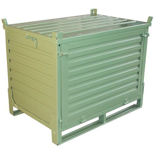 Sameto Technifil - Caisse Palette Métal Pliante 680L - Acier Vert - Charge 800kg - 2 Côtés Abattants - Recyclable