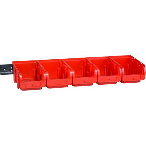 Jeu De 5 Bacs Rouges Avec Rail Mural Profiplus Set C 2/6