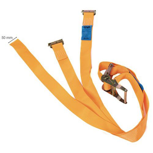 Lot De 4 Sangles D'arrimage 750/1500 DaN - Longueur 5 M, Largeur 50 Mm - Pour Rails D'ancrage - Cliquet Bleu