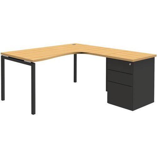 Bureau Compact Retour Droit Avec Caisson - Hêtre - Open - 120x180cm