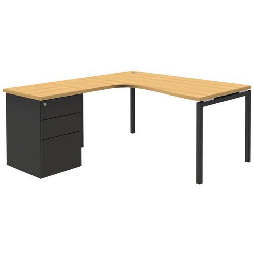 Bureau Compact Retour Gauche Avec Caisson - Hêtre - Open - 120x180cm