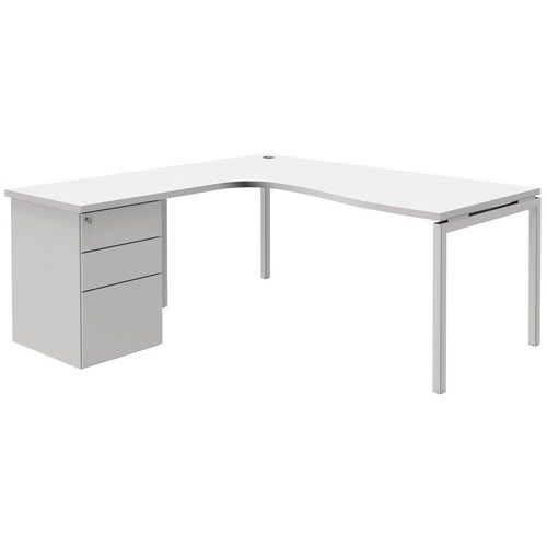 Quadrifoglio - Bureau compact avec caisson Open - 180x120 cm - Blanc - 2 tiroirs dont 1 à dossiers - Style Classique