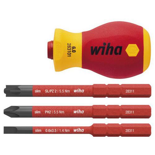 Tournevis Stubby Vde Slimvario + 3 Embouts Slimbit Fente Ph2 Pz2