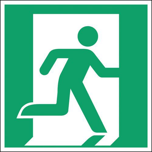 Brady - Panneau Sortie de Secours Droite Photoluminescente Rigide 150x150 mm - Polypropylène - Norme ISO 7010
