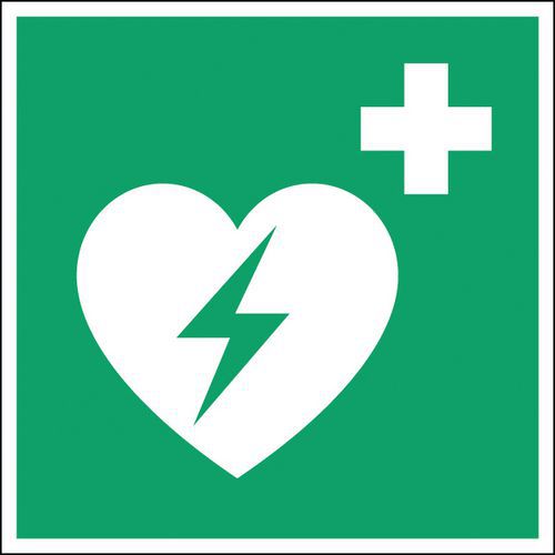 Brady - Panneau Secours Défibrillateur Automatisé Externe - 200x200 mm Polypropylène Rigide Norme ISO 7010