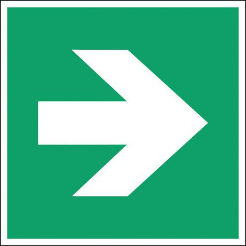 Brady - Panneau Évacuation Rigide Polypropylène 100x100 mm - Flèche Directe Droite - Norme ISO 7010