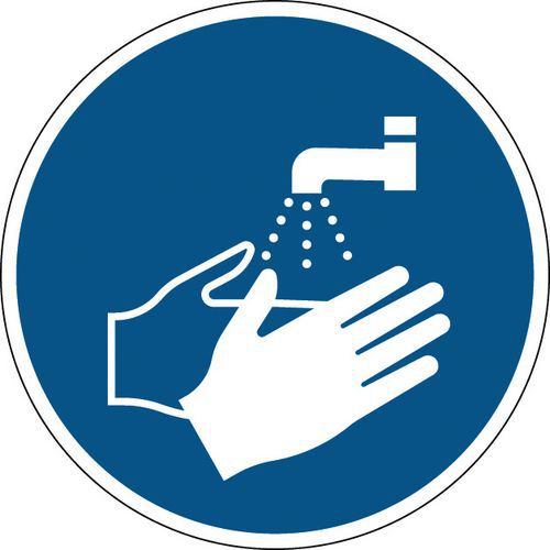 Brady - Panneau Obligation Lavage Mains 200mm Polypropylène Rigide Rond ISO 7010 Spécial Covid-19