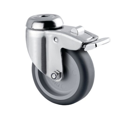 Roulette Pivotante Inox à Frein Charge 60 Kg Trou Central
