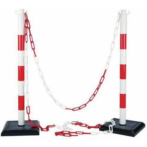 Set 2 Poteaux Rouge/blanc + 2 Socles Noirs + 5m Chaine