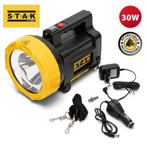 Velamp - Projecteur LED rechargeable 30W BULLDOG - 2200 lm - Noir/jaune - Portée 2000m - Autonomie 2h - Résistant aux chocs