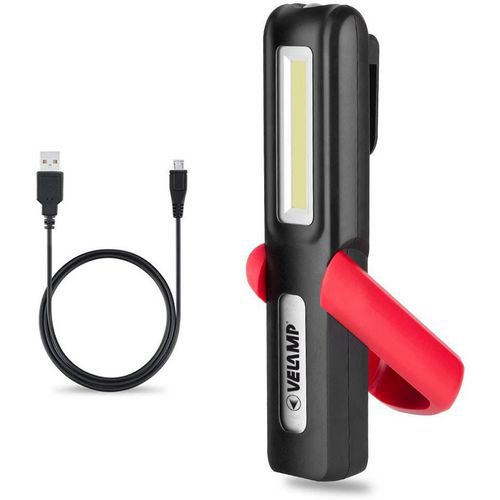 Velamp - Lampe de travail 2 en 1 rechargeable avec aimant 2x3W - Noir - 150 lm - IP44 - Résistante aux chocs