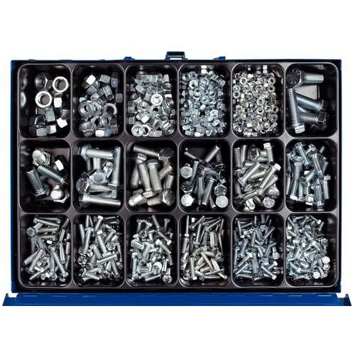 Coffret métallique de vis à tête hexagonale à filetage total avec écrous hexagonaux - 950 pièces Coffret métallique de vis à tête hexagonale à filetage total avec écrous hexagonaux - 950 pièces