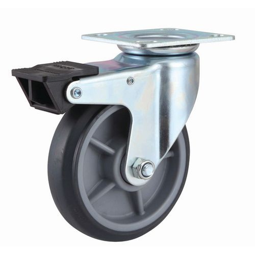 Roulette Pivotante Caoutchouc Élastique Gris Frein 125mm 160kg