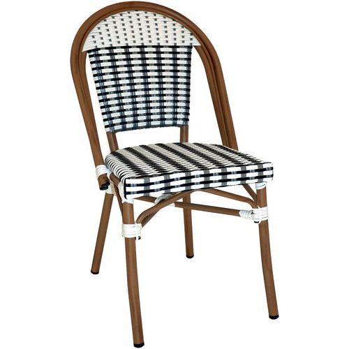 Chaise Cancale Struc Alu Bois - Assise Dos Wicker Noir/blanc
