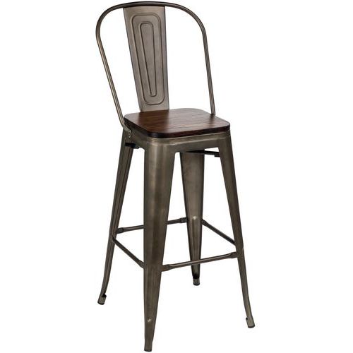 Chaise Haute Mill Structure Métal Bronze - Assise Bois