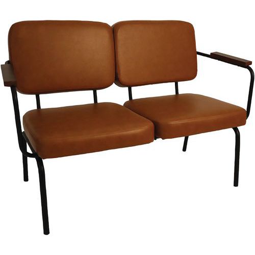 Banquette Twist Struc Métal Noir Ass/dos Pvc Fauve Acco Bois