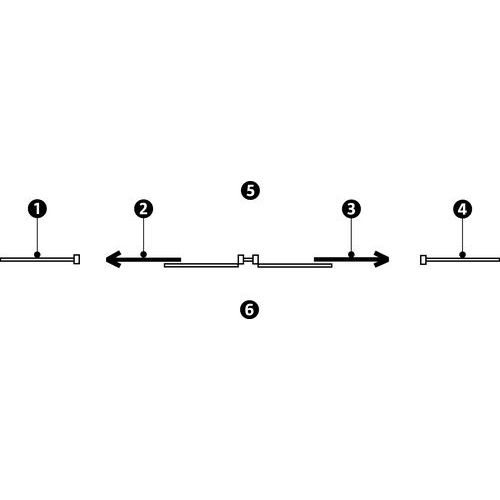 1 - panneau rigide 2 - porte coulissante à gauche 3 - porte coulissante à droite 4 - panneau rigide 5 - extérieur 6 - intérieur 1 - panneau rigide 2 - porte coulissante à gauche 3 - porte coulissante à droite 4 - panneau rigide 5 - extérieur 6 - intérieur