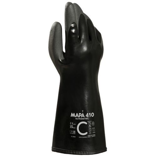 Mapa Professional - Gants anticoupure Ultranitril 410 - Taille 10 - Protection chimique niveau C - Noir